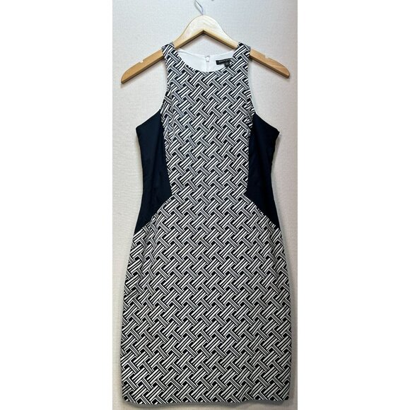 Banana Republic Womens Shift Dress Sleeveless Sz 6 Blue White Geometric Back Zip - Picture 1 of 10